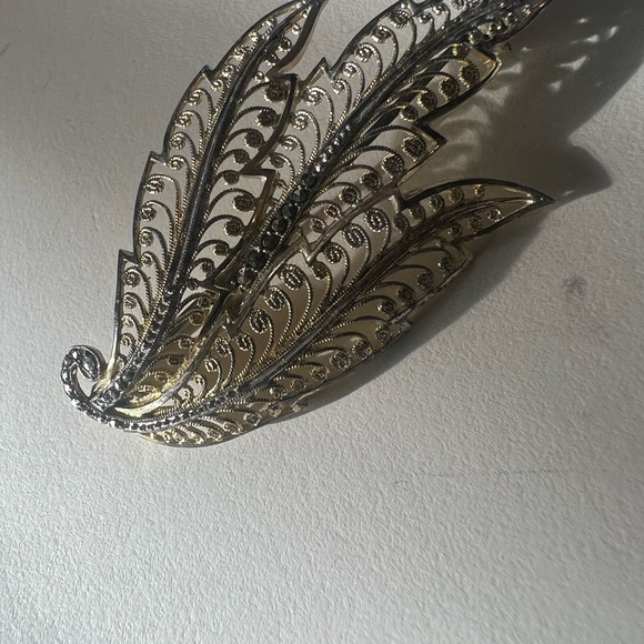 Alice Caviness Brooch Sterling Marcasite Vermeil Filigree Leaf Brooch Germany - Picture 9 of 11